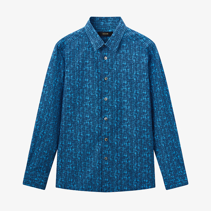 MAYOR男装 春夏棉丝印花透气休闲时尚长袖男衬衫 蓝色 38