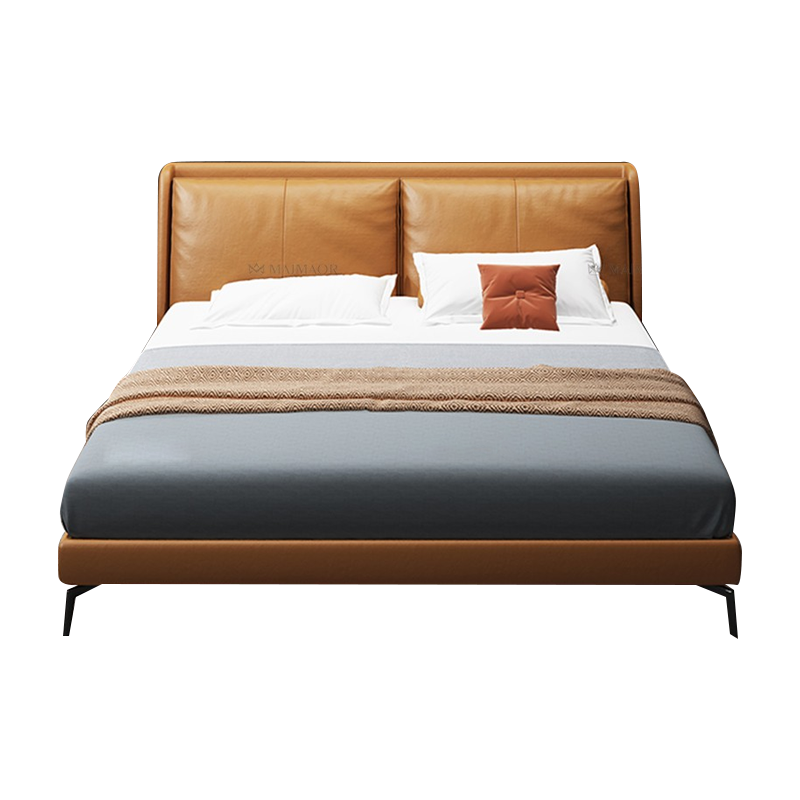 【限时直降35%】卓昙 皮床 意式轻奢极简皮床1.8米真皮床现代简约双人主卧橙色软包皮床1.5米 【轻奢纳帕牛皮】单床 1500mm*2000mm 框架结构