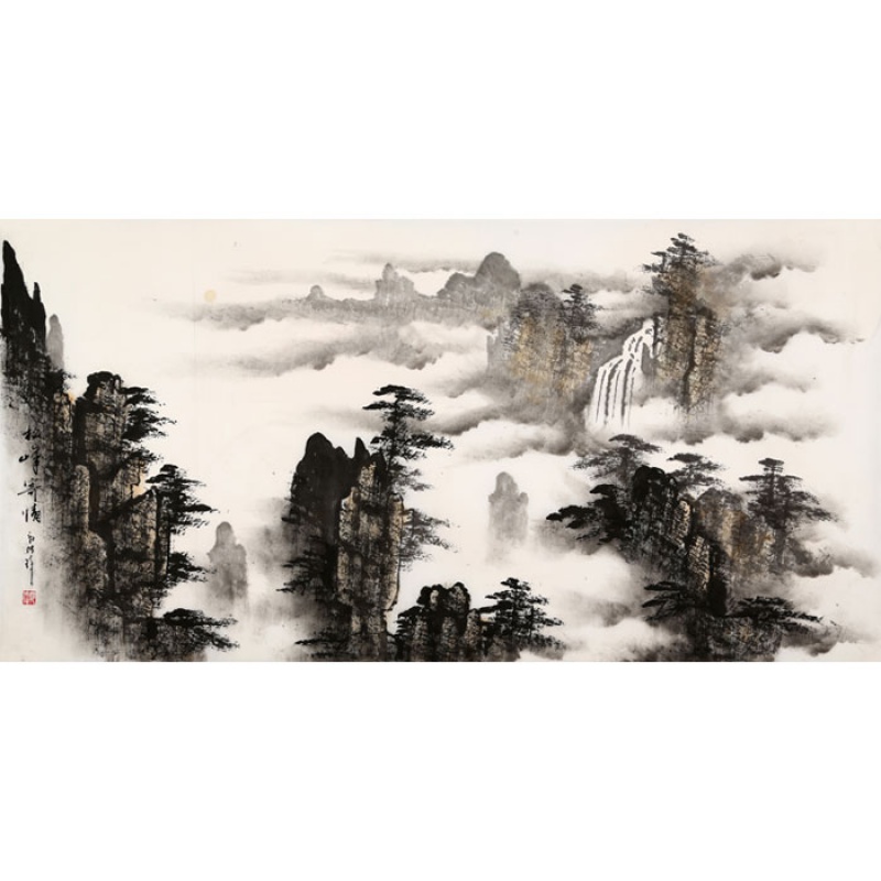 国画大师郭传璋水墨山水画四尺横幅写意名人字画手绘