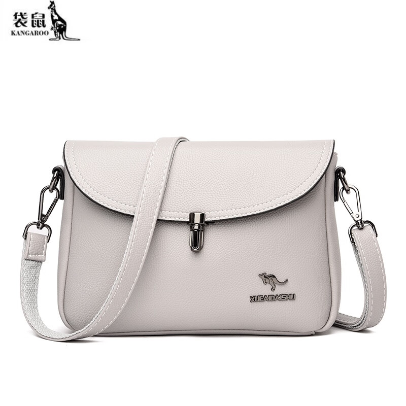 【轻奢品牌】真皮包包女新款时尚感小方包百搭软皮女士单肩斜 浅灰色