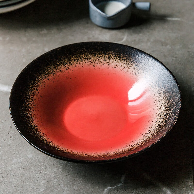 inscription 创意日式陶瓷拉面碗家用特色餐厅大汤碗菜碗 红底粗点黑