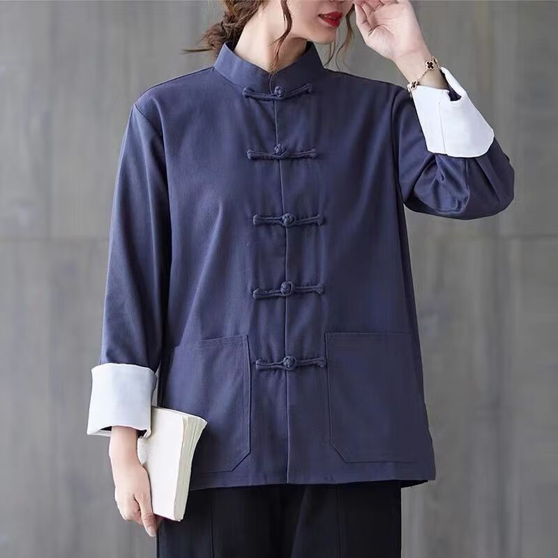 页超中式棉袄男盘扣上衣女对襟立领长袖棉麻复中国风唐装衬衣改良禅意