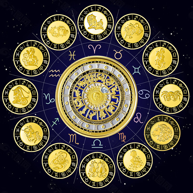 带钻十二星座硬币 送女生礼物全套复古风金币礼品创意收藏品 镶钻金色