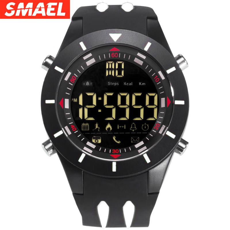 smael斯麦尔智能蓝牙只能手表新款男士多功能计步运动电子表 黑白