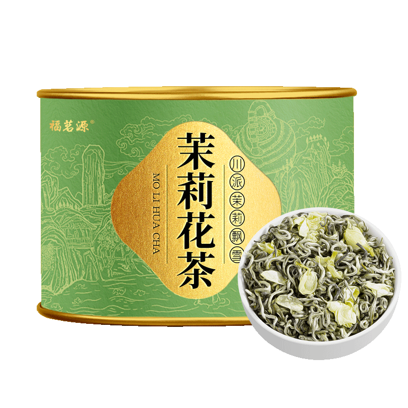 福茗源茉莉花茶茶叶 川派茉莉飘雪浓香特级110g罐装2024新茶毛峰花草茶