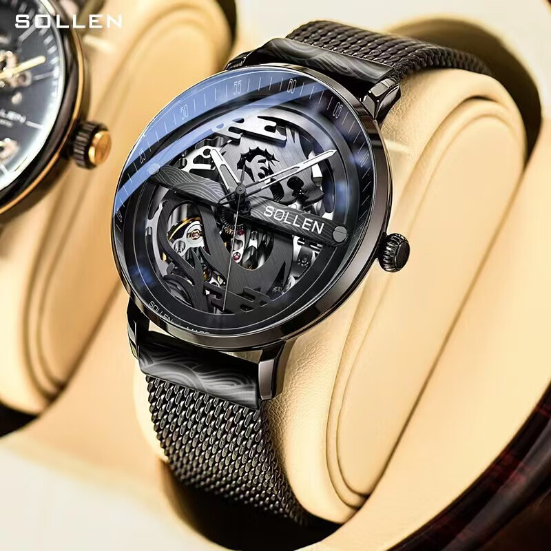 全自动机械表时尚潮流瑞表简约国表夜光防水表 【斗龍系列】黑龙黑面