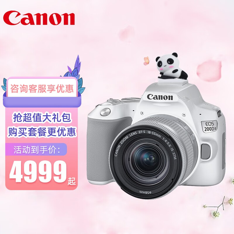佳能（Canon） EOS 200D二代 入门级单反相机 数码相机 学生颜值款家用高清旅游照相机 200D II 18-55mm IS STM 白色 128G卡+卡色uv 专业套餐【套餐三】
