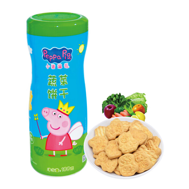 小猪佩奇 Peppa Pig 蔬菜饼干 膳食纤维+钙+益生元  儿童小饼干 代早餐手指饼干 罐装 100g