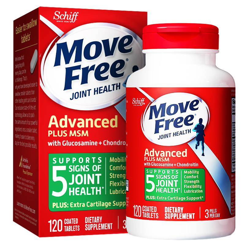 Move Free益节绿瓶 氨糖软骨素加钙片120粒 美国进口维骨力MSM 氨基葡萄糖 骨维力成人中老年人