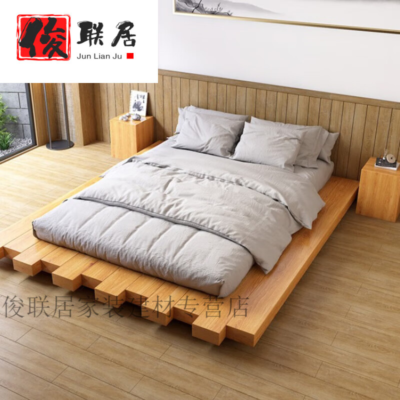 小米石日式原木榻榻米现代落地床民宿实木床拼接床主卧双人矮床板