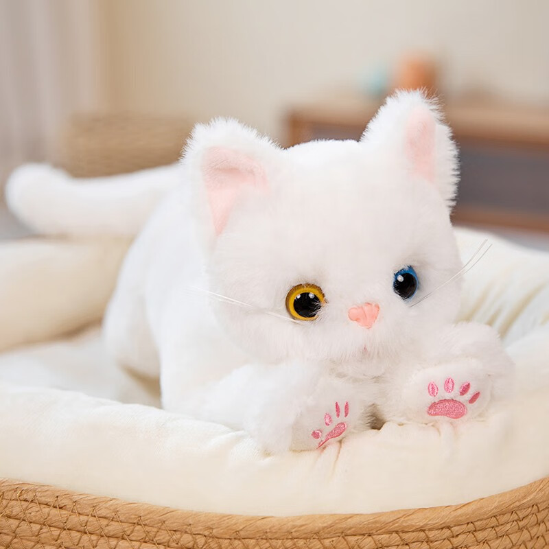 熙格格可爱仿真猫咪毛绒玩具趴趴猫猫公仔抱枕安抚玩偶布娃娃女孩子礼物 白色 50厘米