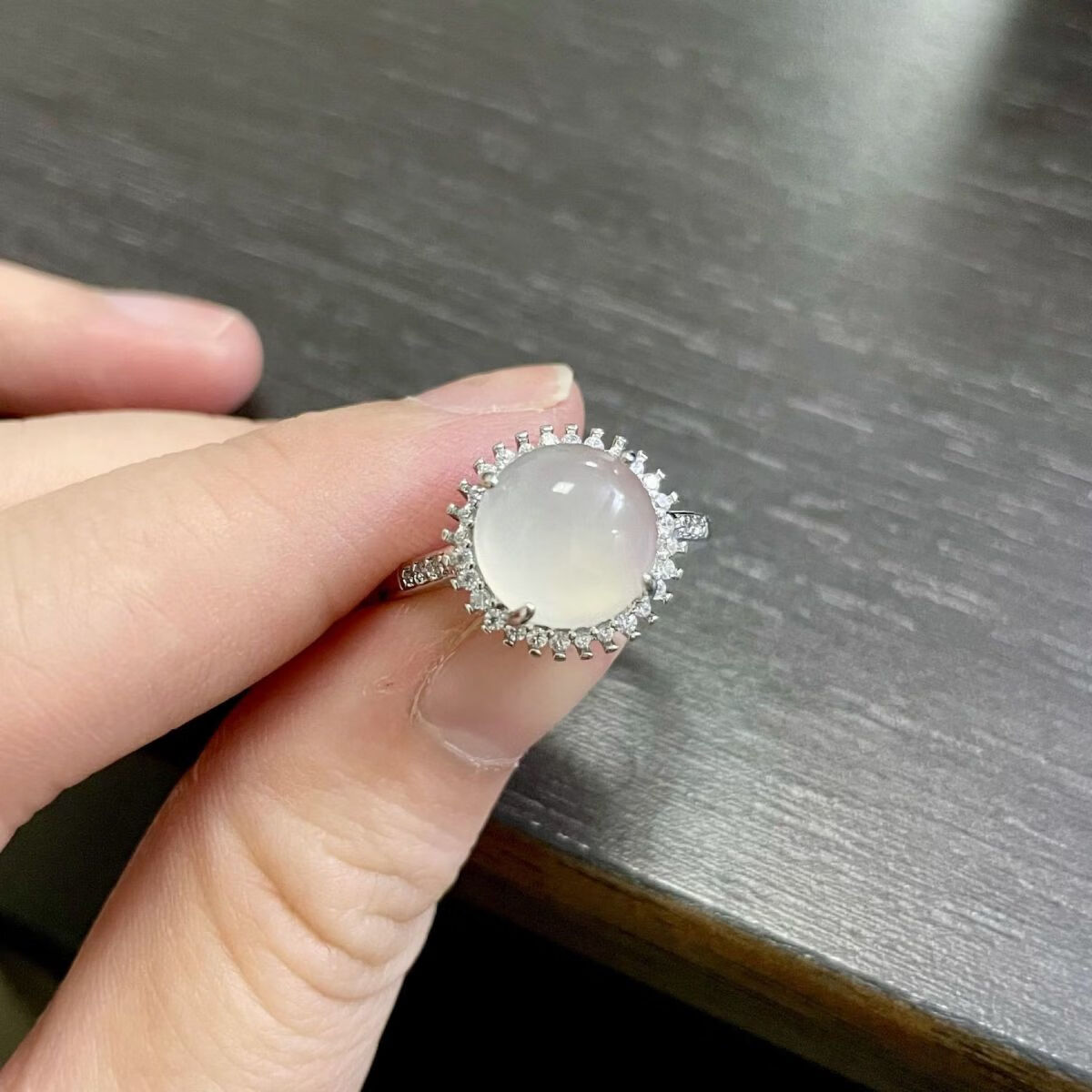 华罗赋祥戒指指环女镶嵌高冰大蛋面时尚开口戒指 戒指