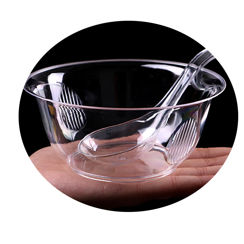 盛芯华一次性水晶碗套装加厚塑料透明硬质汤碗餐具酒席圆形打包碗定制