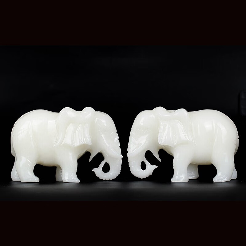 domir 玉石大象摆件玉石雕刻阿富汗白玉石大象一对吉象公司乔迁工艺品