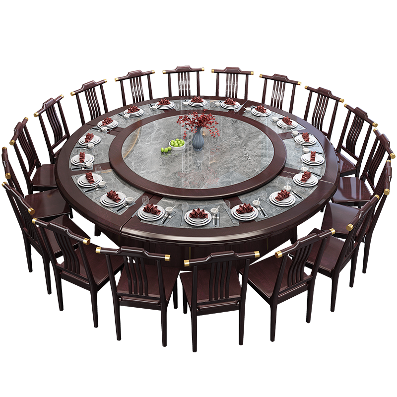 卡洛森 餐桌 新中式实木餐桌酒店2.2米岩板会所电动大圆桌3m饭店包厢宴会旋转 黑紫色 2.0米圆桌+电动转盘