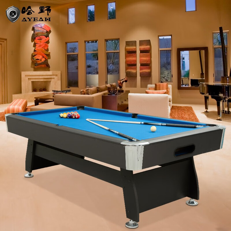 哈野 台球桌标准型家用美式桌球台成人桌游中式黑8斯诺克撞球台球案子 8尺 蓝色台球桌