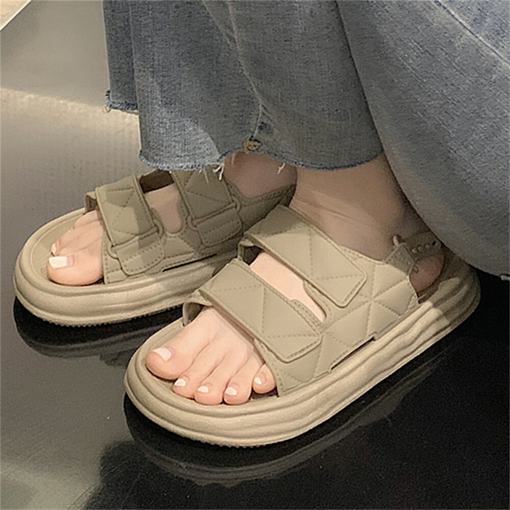 细细条（XIXITIAO）简约休闲百搭罗马凉鞋女夏季ins时尚新款防滑软厚底沙滩鞋 沙漠灰 40-41