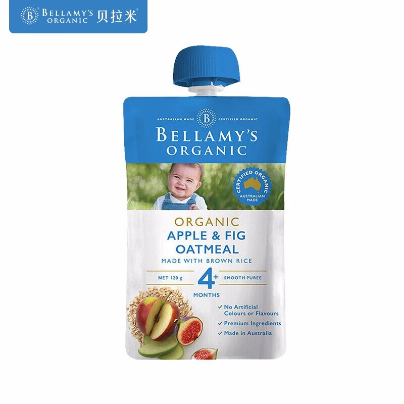 贝拉米 Bellamy’s 婴幼儿辅 燕麦无花果苹果泥120g/袋 4个月以上宝宝适用 澳洲原装进口 红色