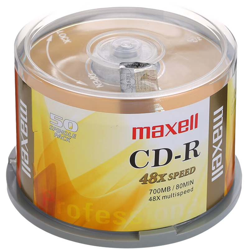 麦克赛尔（maxell）CD-R光盘 刻录光盘 光碟 空白光盘 48速700M 商务金盘桶装50片121957