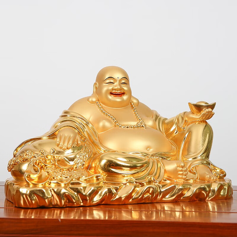 弥勒佛摆件 大肚笑佛布袋和尚铜像 弥勒菩萨神像佛像 16寸长30cm