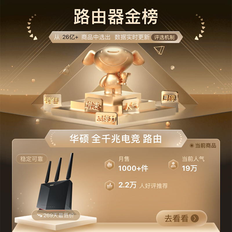 华硕（ASUS）RT-AX86U双频5700M全千兆电竞路由无线路由器/一键性能加速/2.5G端口/WiFi6路由/PS5网络加速