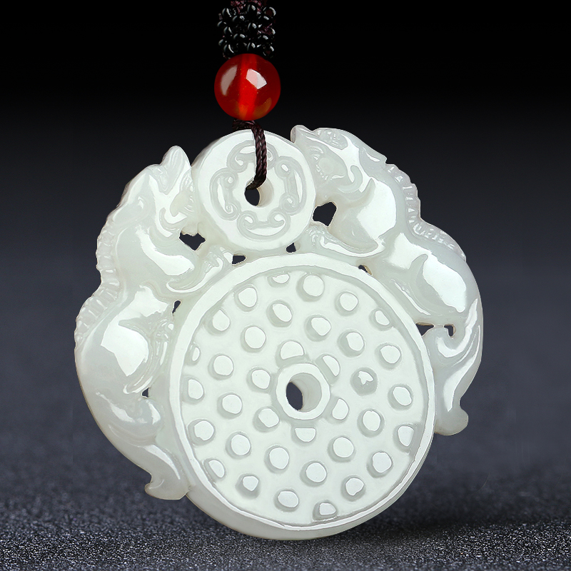 爵玉堂 和田玉双貔貅平安扣吊坠男女款 霸气大款玉石玉佩玉坠精细雕刻