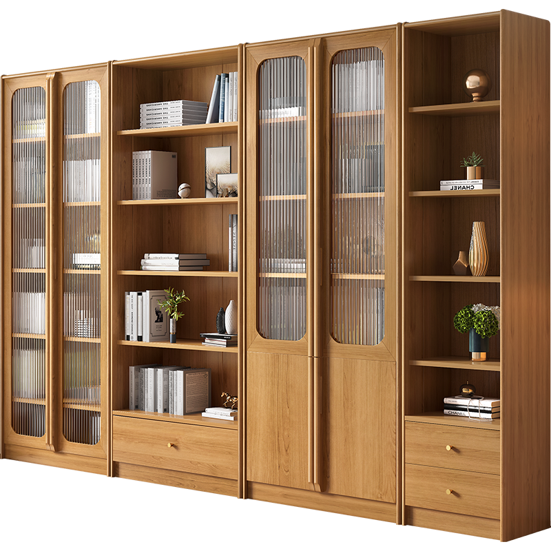 天坛家具 书柜 2022新款全实木书架 现代简约中式书橱柜 落地储物柜 半开放书柜D款