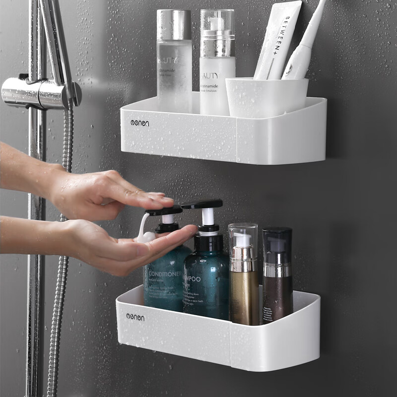 麦扣（MAIKOU）浴室三角置物架免打孔洗漱台转角肥皂架卫生间壁挂式多功能收纳盒 方形置物架（纯净白） 双层装