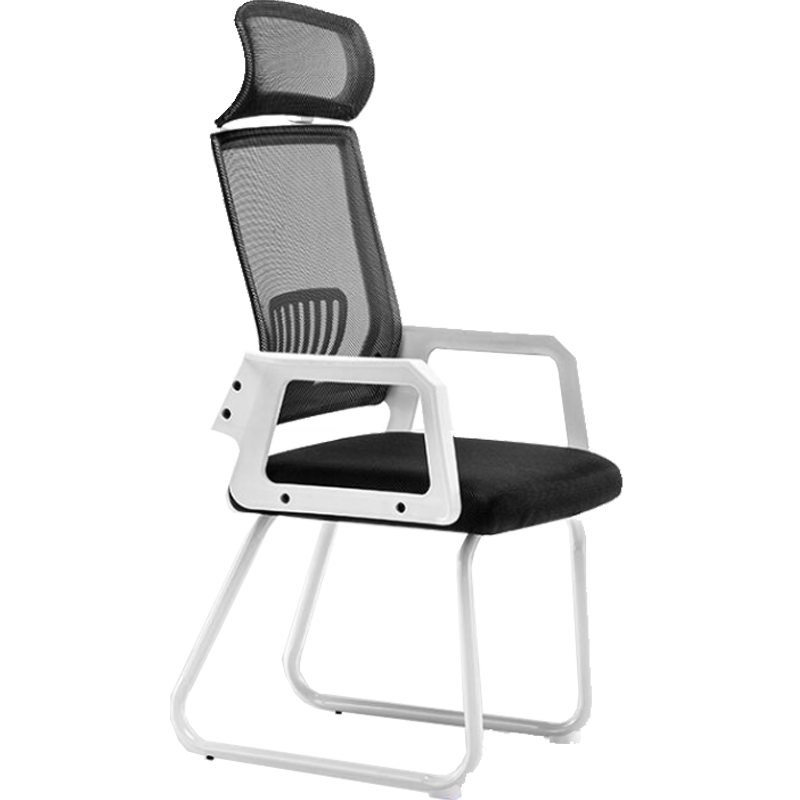 田门前 办公椅职员会议椅学生宿舍网椅麻将弓形椅子电脑椅家用靠背椅 白框黑网 钢制脚 固定扶手