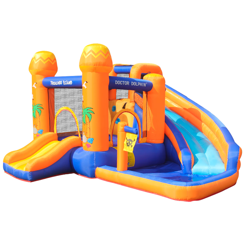 博士豚兒童充氣城堡室內小型淘氣堡室外跳床攀巖滑梯帶護網(wǎng)家用城堡 63108-海盜島城堡( 可玩水款 )