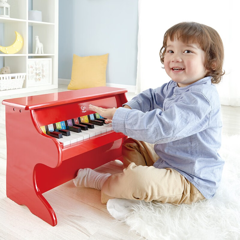 Hape儿童木制机械小钢琴  3-6岁男女小孩儿童音乐玩具早教儿童节礼物 E8466 25键钢琴红色