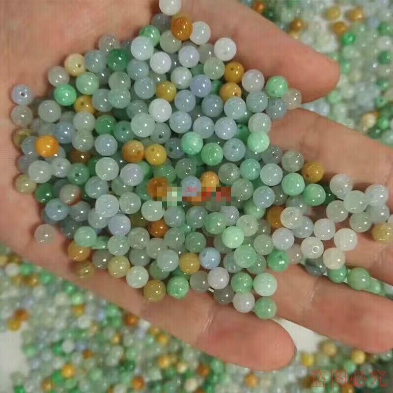 瑾然天然翡翠散珠a貨冰糯種三彩玉珠子 diy配件飾品手鏈項(xiàng)鏈毛衣鏈圓 5mm三彩100顆