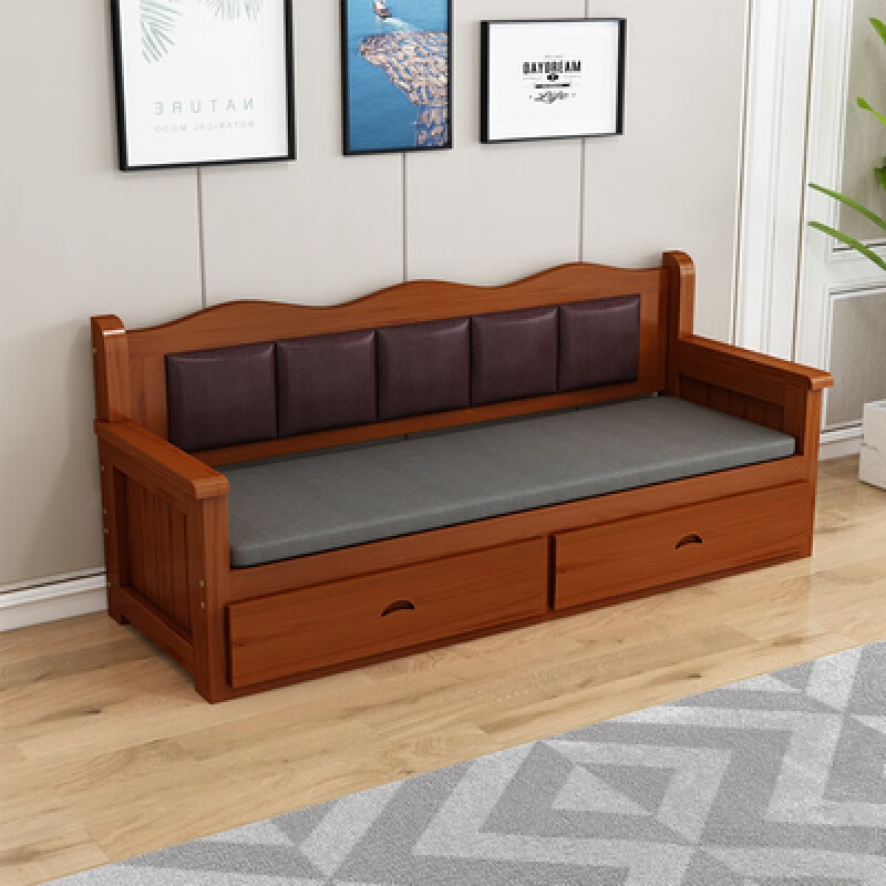 潇赫 组装木头沙发沙发 木头小型沙发中式全长沙发小户型带抽屉储