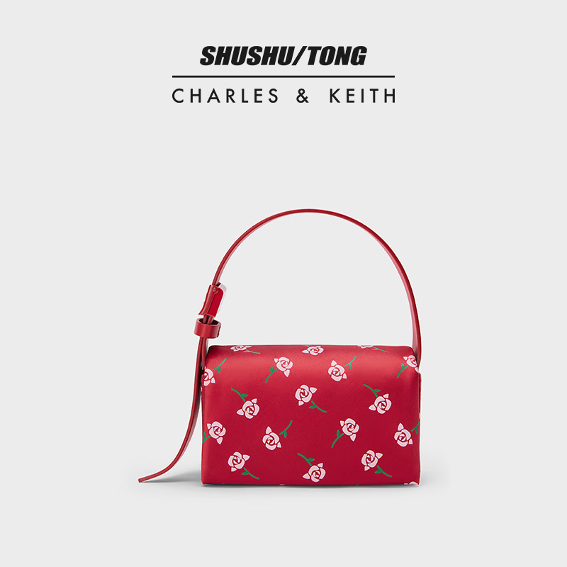 CHARLES&KEITHSHUSHU/TONG x CHARLES&KEITH“一枝玫瑰花”系列Chloris手提包 Red红色 S
