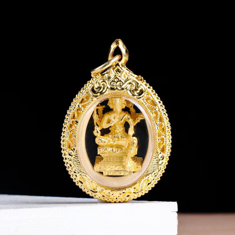 永赫泰国佛牌 龙婆key龙普基 2555年四面佛 镀金壳项链吊坠 金色(鎏金