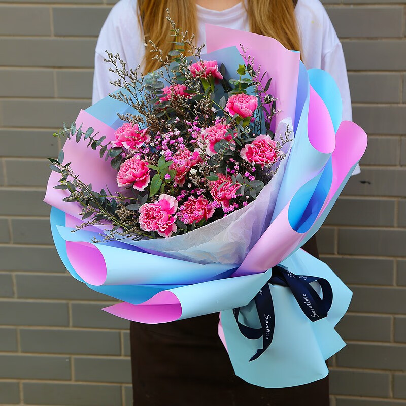 花乐康语全国同城配送温馨粉红康乃馨百合花束送教师节礼物老师长辈