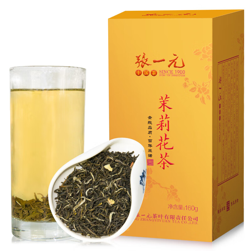 张一元茶叶 浓香型一级茉莉花茶160g/罐 新茶花茶中华老字号 配手提袋 茉莉花茶160g/罐