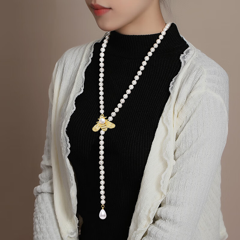 珍珠毛衣链长款感百搭多层挂饰蜜蜂配饰项链 蜜蜂毛衣链