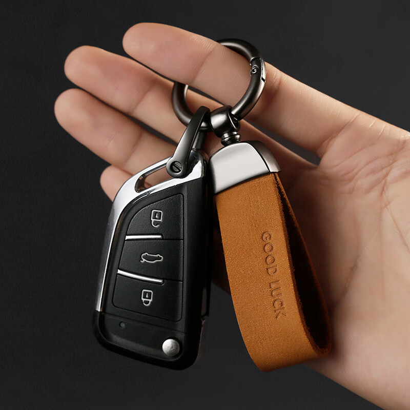 梵心 牛皮汽车钥匙扣腰挂钥匙链锁匙扣车钥匙挂件手工牛皮个性钥匙绳创意男女士马蹄扣钥匙圈环 牛皮腰挂【黄色】