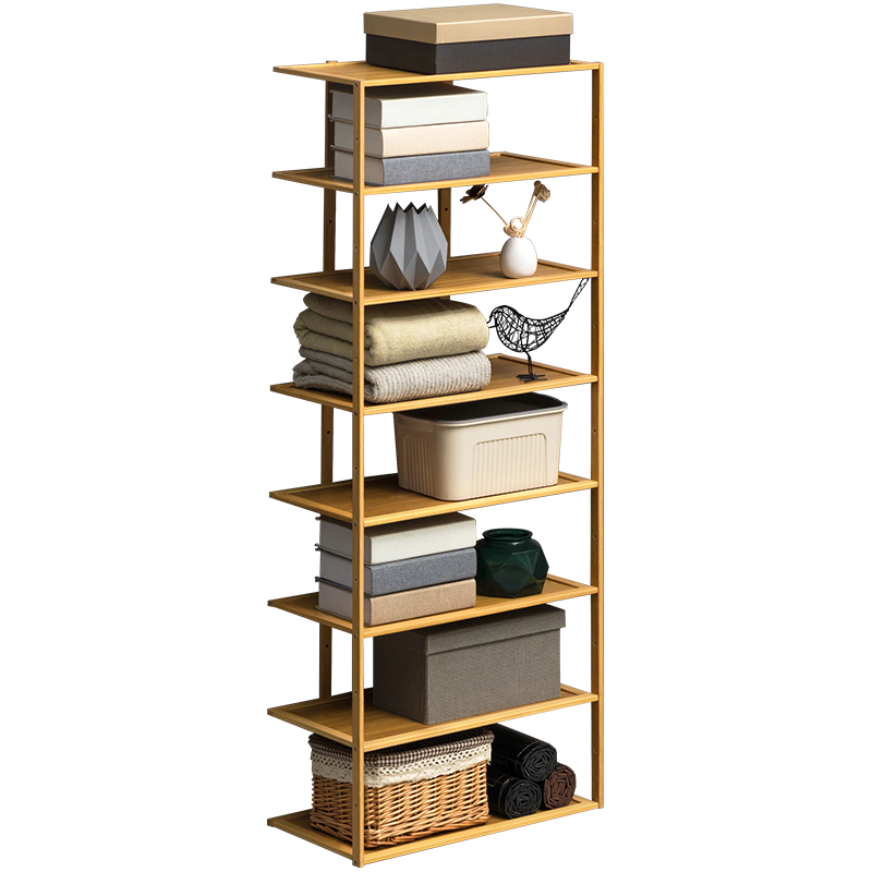 淘之良品简易多层卧室落地置物架室内卫生间储物架楠竹家用防尘置物架仓储货物架客厅收纳架卧室架阳台层架 单排款-五层52长