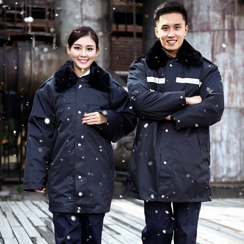 戌卫多功能防寒服保安大衣男士保安服男冬季加厚加长款棉大衣棉服 藏青加厚中长款反光条 180