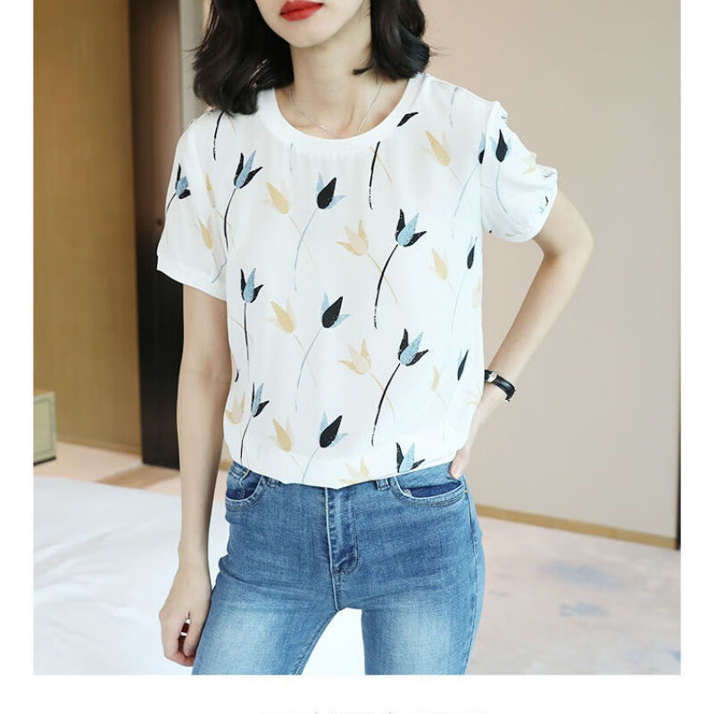 上衣t恤女夏季新款短袖碎花衣服显瘦洋气打底衫 白 色 m 85-105斤
