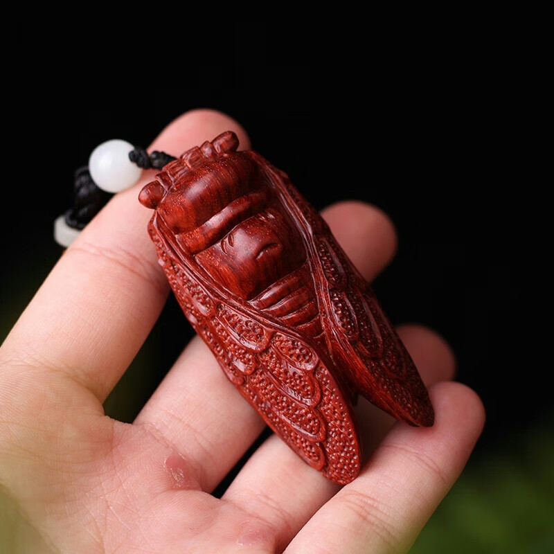 碧允小叶紫檀木雕一鸣惊人手把件蝉知了把玩件汽车挂件手把件钥匙扣