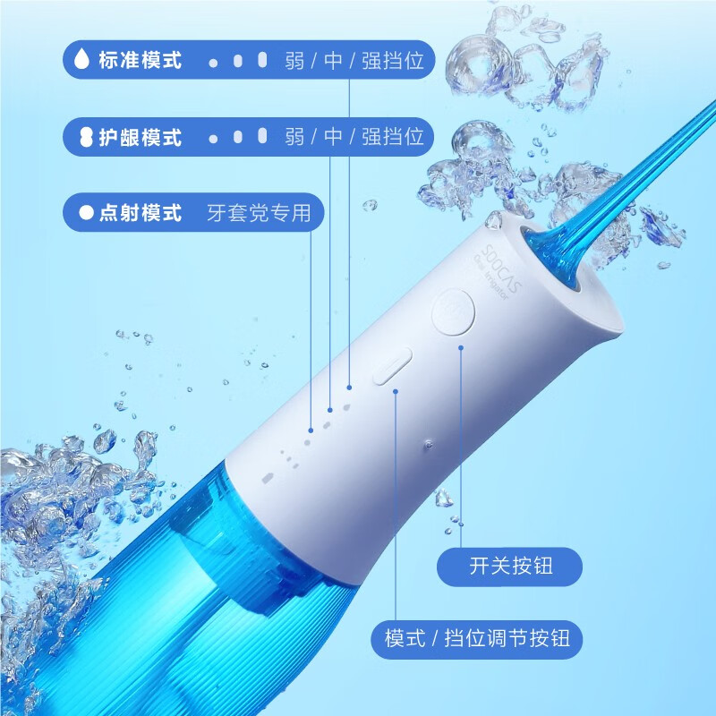 【元旦新年礼物】素士W3Pro冲牙器水牙线洗牙器洁牙器口腔清洁 全身水洗便携 配4个喷嘴 W3 pro蓝 冲牙器（内含4个喷嘴及收纳盒）