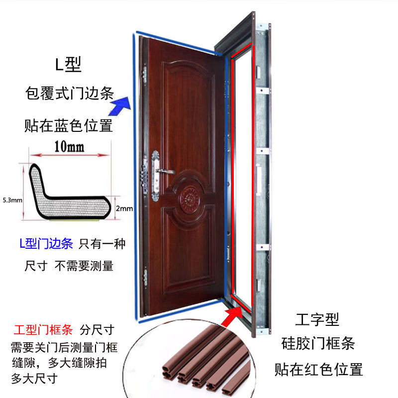 门密封条 门边 静音进户门缝隔音保暖风撞胶条门框门边门底自粘胶条