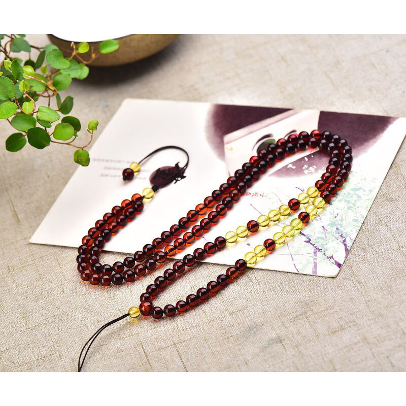 血琥珀血珀5mm项链绳毛衣链吊坠珠链 金珀项链珠链 长款吊坠链 图片色