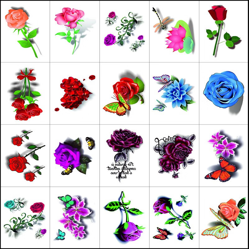 【20张装】3D立体纹身贴防水 女 个性玫瑰花朵ins小清新纹身贴纸