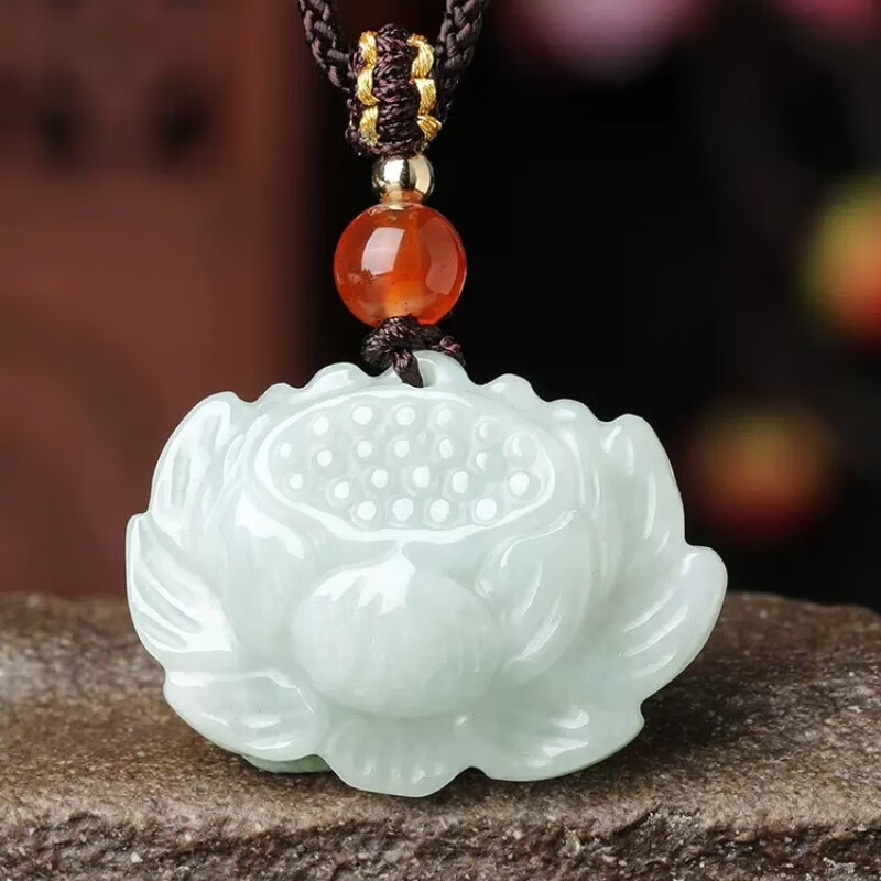 静汝玉缅甸天然翡翠吊坠a货莲花吊坠挂件玉坠