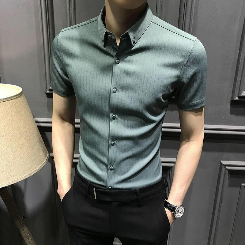 【抖音同款】衬衫老罗新款短袖衬衫男夏季薄款高端条纹衬衣夏装休闲