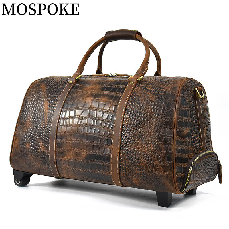 mospoke男士拉杆箱复古鳄鱼皮个性旅行包大容量行李箱商务外出旅游包
